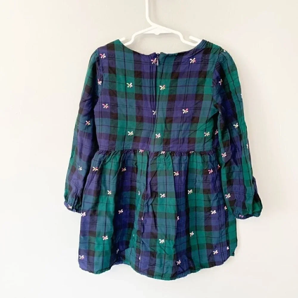 5/$25 Gap Kids Sarah Jessica Parker Plaid Embroidered Butterfly Dress Green Blue
